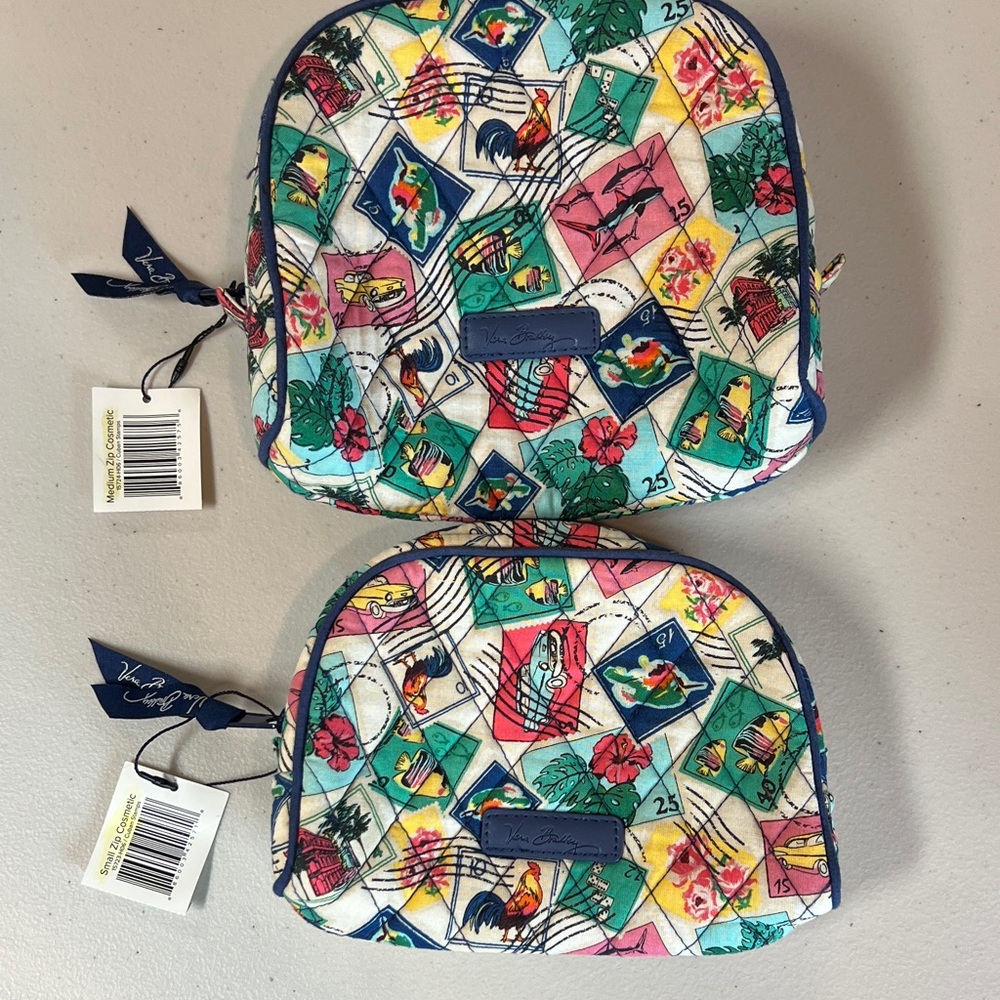 Vera Bradley Cuban Stamps Small & Medium Cosmetic Bags NEW